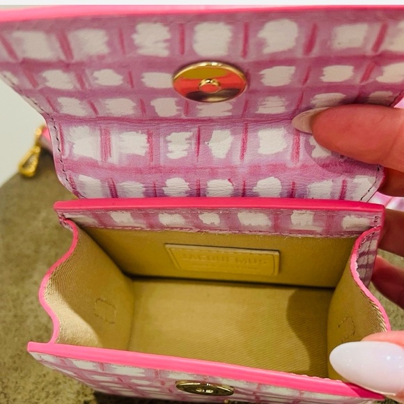 Jacquemus MINI Le Chiquito Leather Checkered Pink & White Bag Authentic - Picture 7 of 15